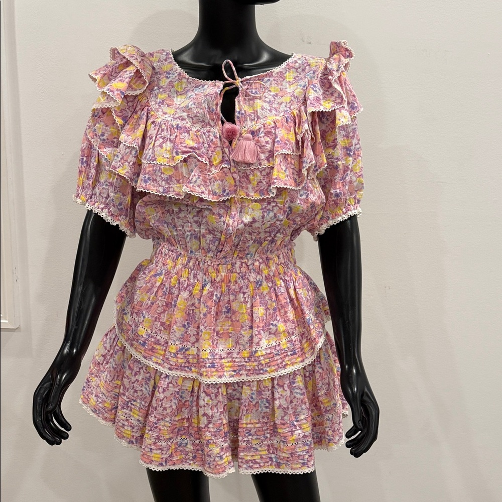 LoveShackFancy Pink Floral Ruffle mini dress